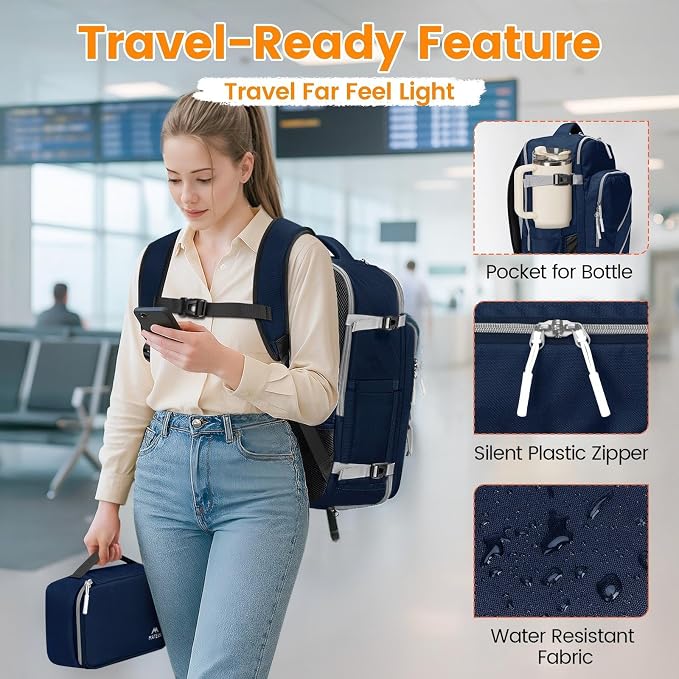 MATEIN Travel Personal Item Backpack, Carry on Bag with Shoe Compartment | 18×14×8, Under seat Backpack for Men & Women, For 17" Laptop Compartment, Filght Essentials, Tech Organizer, Water Resistant - Image 5