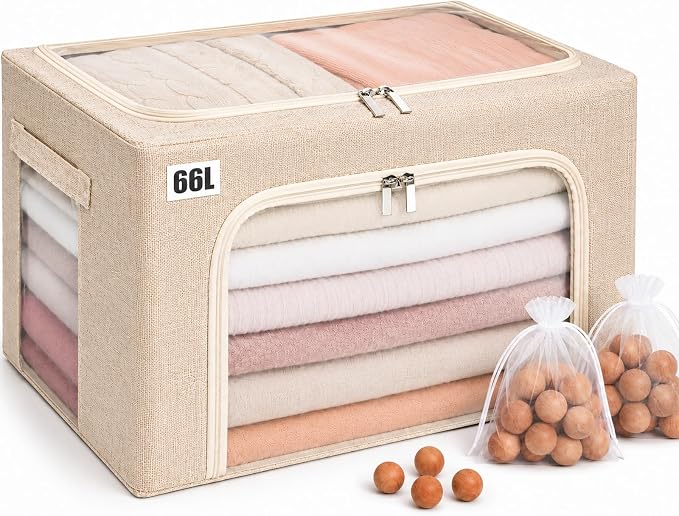 66L Large Cashmere Sweater Storage Bags | With 2 Bags of Natural Cedar Ball | Breathable Cashmere Garment Bag for Merino Wool/Knit Sweater, Stackable Knitwear Wool Clothes Storage Organizer Pouch by ifeolo