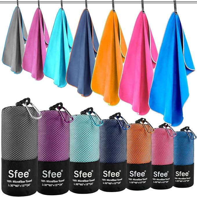 Sfee 2 Pack Microfiber Travel Towel, Quick Dry Camping Towel Large Beach Towel Super Absorbent Compact Lightweight Sports Gym Towels for Beach, Gym, Hiking, Pool, Backpacking, Bath, Yoga by Sfee