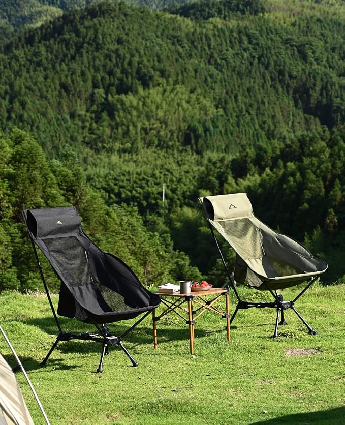 iClimb Ultralight Compact Camping Folding Beach Chair with Anti-Sinking Large Feet (Black - Triangular Frame High Back - 2PC) - Image 8
