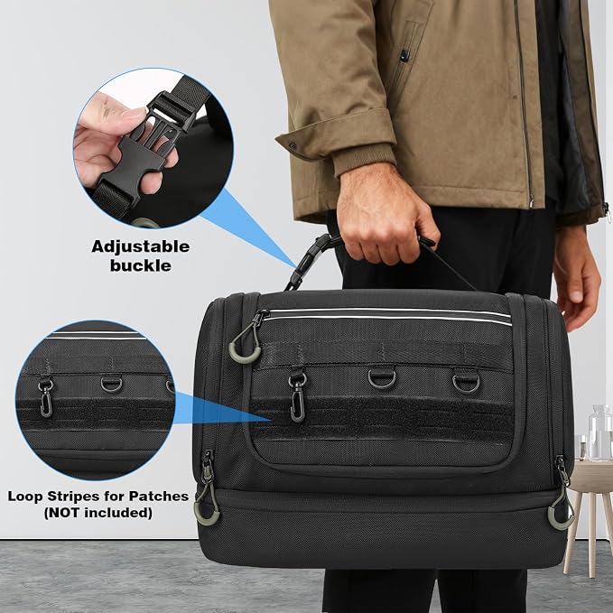 TANGCORLE Toiletry Bag for Men, Handing Travel Toiletry Organizer Protable Water Ressistant Bathroom Shaving Bags for Toiletry Accessories, Travel Essentials, Black(Empty Bag) - Image 7