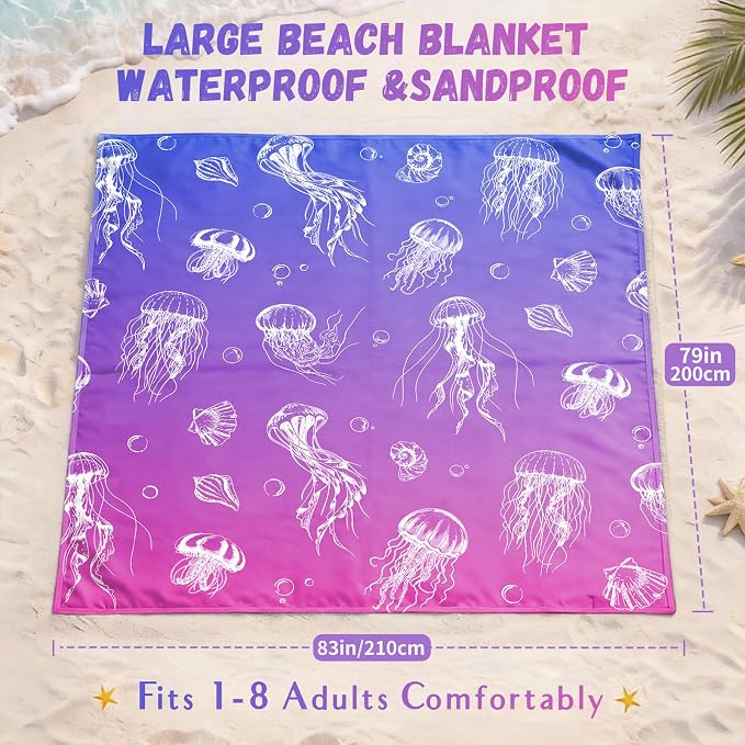 AlphaBeing Beach Blanket Waterproof Sandproof, Extra Large Beach Mat for 1–8 Adults, Oversized Picnic Blanket with 4 Stakes & Storage Bag, Essential Beach Gear for Travel - Image 2