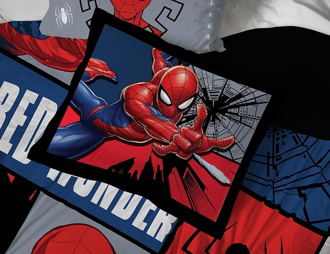 Marvel Spiderman Twin Comforter Set 5 Piece Kids Bedding for Boys, Multi | Bed in a Bag, Comforter Sheets Sham Pillowcase, Official Product, Soft Microfiber, Machine Washable, Easy Care, Boys Gift - Image 6