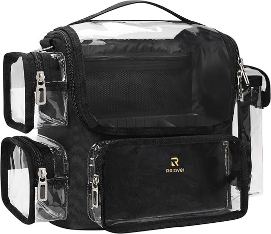 TANTO Makeup Brush Bag, Makeup Artist Bag Clear Makeup Case Professional Large Cosmetic Organizer Bag Portable Cosmetic Train Case with Adjustable Dividers & Shoulder Strap Easy to Clean by TANTO