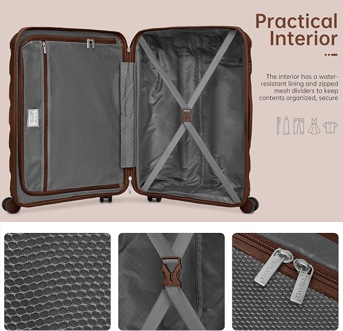 Carry On Luggage 22x14x9 Airline Approved, 22 Inch PP Hardshell Luggage Carry-on Suitcase with Spinner Wheels, Carry On Suitcase Set for Women(Mocha - Image 4