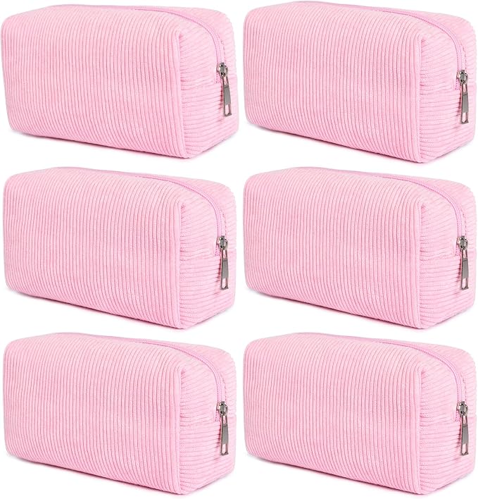 SOIDRAM 6PCS Bridesmaid Proposal Gifts Corduroy Pink makeup bag bulk for Wedding Party Favors Bachelorette party decorations Toiletry Organizer Bag Cosmetic Case Gift by SOIDRAM