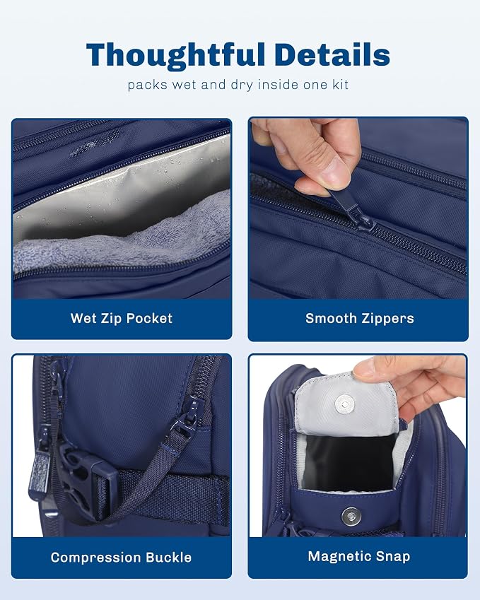 Hynes Eagle 9L Large Toiletry Bag for Men Women Durable Travel Shaving Dopp Kit Water-Resistant Makeup Bag Organizer Case for Grooming Accessories Navy Blue - Image 8