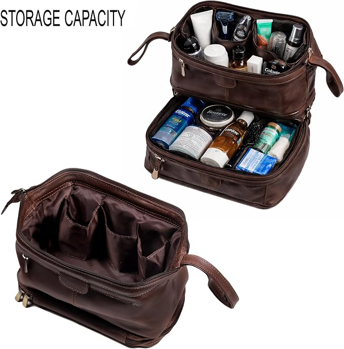 cuero Genuine Buffalo Leather Unisex Toiletry Bag Travel Leather Dopp Kit Made With High Class Buffalo Leather - Image 4