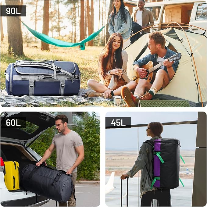 MIER Large Duffle Bag Backpack for Travel Camping Gym Sports, 45L/60L/90L | Water Resistant, Convertible Duffel, Detachable Backpack Straps, Shoe Compartment, Heavy-Duty Tarpaulin, 3 Sizes - Image 6