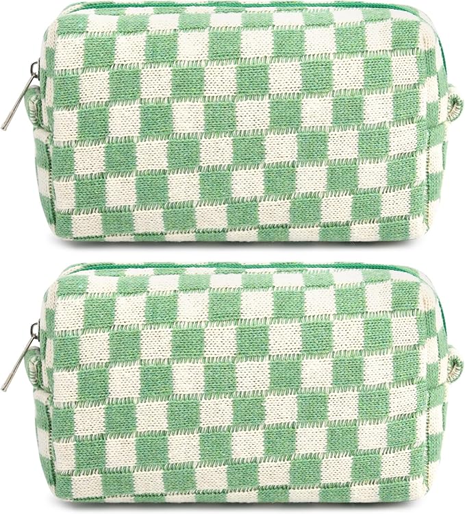 SOIDRAM 2 Pack Checkered Makeup Bag for Women, Cute Makeup Pouch Small Makeup Bag Travel Cosmetic Organizer for Toiletries, Brushes & Skincare by SOIDRAM