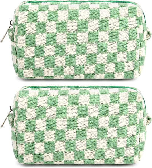 SOIDRAM 2 Pack Checkered Makeup Bag for Women, Cute Makeup Pouch Small Makeup Bag Travel Cosmetic Organizer for Toiletries, Brushes & Skincare by SOIDRAM