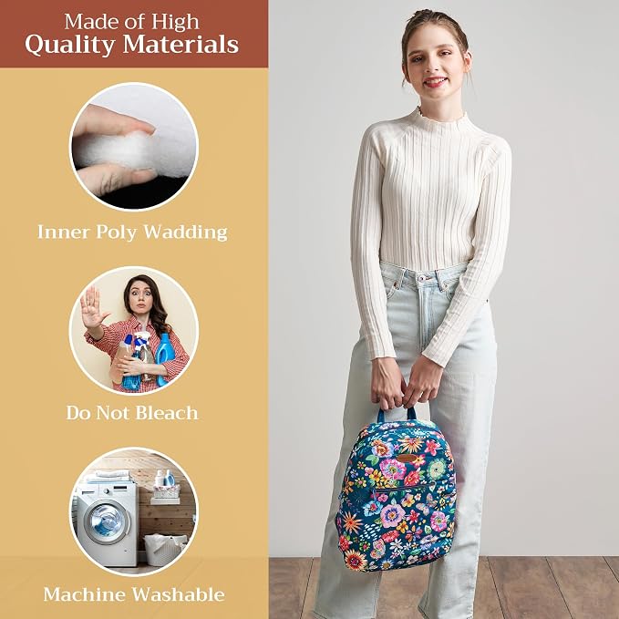 Maison d' Hermine Backpack for Women Men Cotton Shoulder Multipurpose Rucksack with Small Pouch Lightweight Multi Pocket for Travel Work Beach Perfect for Spring Summer (Happy Florals - Blue) - Image 3