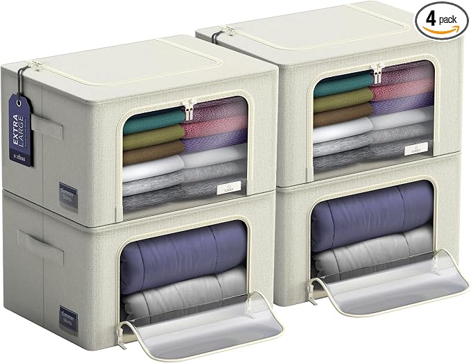 Sorbus Jumbo Storage Bins with Metal Frame - Oxford Fabric Storage Containers with Large Clear Window & Carry Handles - Stackable & Foldable Clothes Organizer Bags for Bedding Linen, Clothing & More by Sorbus