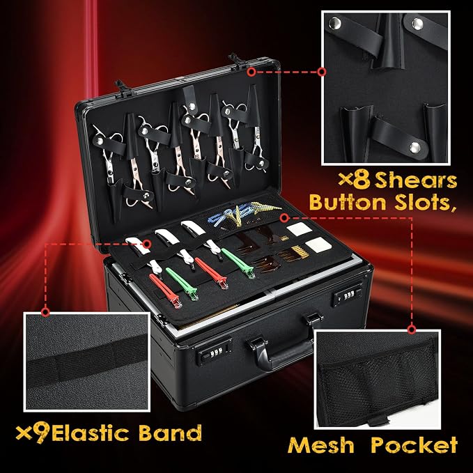 Yueieoun Barber Case 6 Clippers Sliding Tray, Profesional Barbers Briefcase Tool Case, Barber Cases for Clippers and Supplies, Hair Scissors Trimmer Organizer, Salon Hair Grooming Hard Travel Suitcase - Image 3