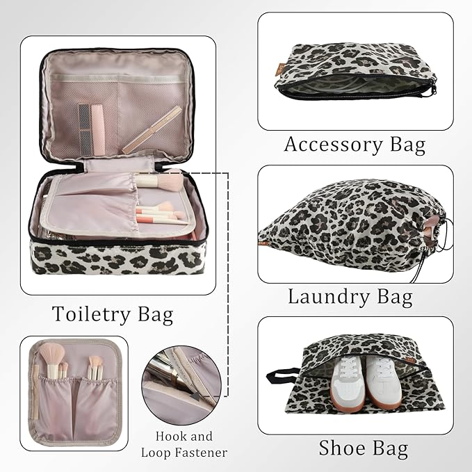 U+U 10 Set Compression Packing Cubes - Ultralight Leopard Travel Organizers with Laundry Bag, Space-Saving Suitcase Organizer, Expandable Packing Cubes for Travel and Family Vacation (Leopard) - Image 4