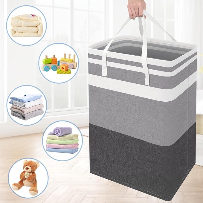 BlissTotes 3-Pack Laundry Basket, Freestanding＆Waterproof Laundry Hamper, Collapsible Tall Clothes Hamper with Easy Carry Handles for Clothes, Towels in the Family and Dorm,Gradient Grey,100L - Image 7
