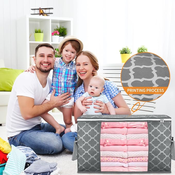 90L Large Storage Bags, 6 Pack Clothes Storage Bins Closet Organizers | Foldable Storage Containers, with Reinforced Handle, for Clothing, Blanket, Comforters, Bed Sheets, Pillows and Toys,Pattern - Image 5