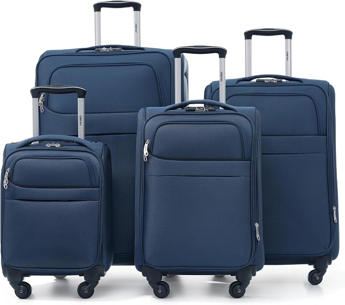 Merax 4 Piece Soft Luggage Set 18/22/26/30,Expandable Suitcase,Deep Blue | Suitcase Set with TSA Lock,Spinner Wheels,Telescopic Handle,Front Pocket,Lightweight Travel Luggage for Family Trips by Merax