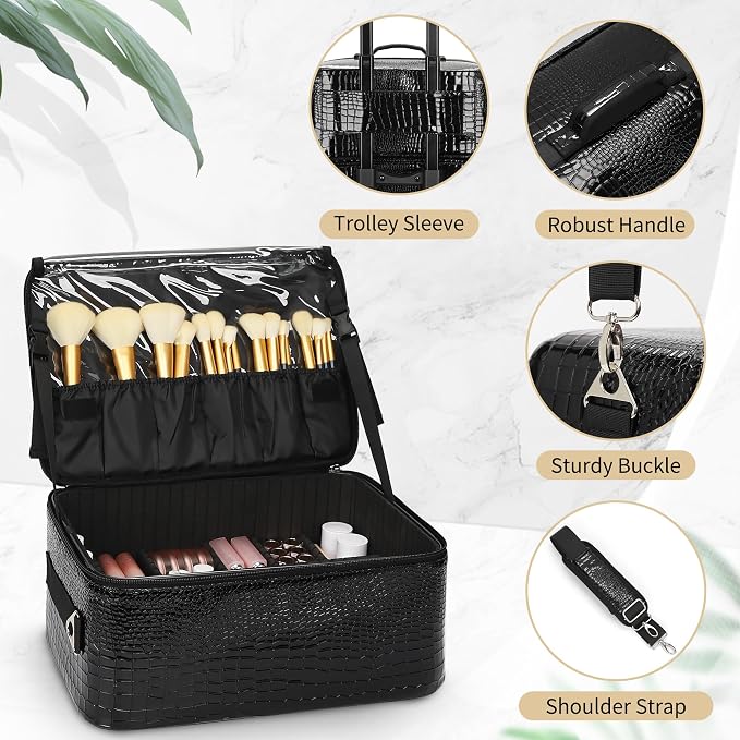 OCHEAL 18" Rolling Makeup Train Case Professional 2-in-1 Trolley Case | | Large Makeup Case, 6 Travel Cosmetic Bags, Pro Artists & Makeup Artists, Beauty Trolley Train Case - Image 9