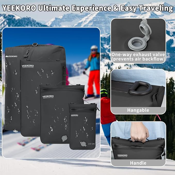 6 Set Vacuum Bags for Travel, Professional IPX8 Reusable Organizer, Compression Packing cube for Suitcases, Durable Seal Space Saver Bags -Traveling/Skiing Essentials (Black with Pump) - Image 3