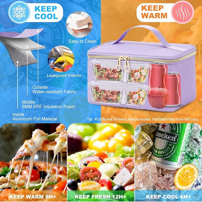 AIJIEKE Lunch Backpack for Women, 15.6 Laptop Backpack, Lunch Box, Purple | Water resistant computer bag with insulated leakproof cooler. Travel meal prep backpack for nurse, teacher, college commute - Image 3
