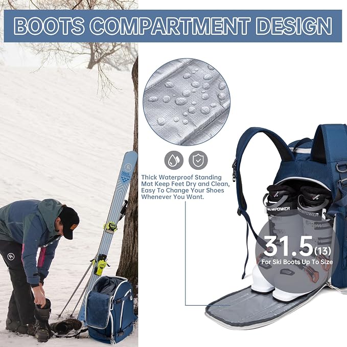 Ski Boot Bag, 50L Ski Boot Travel Backpack for Skis, Snowboard & Accessories, Waterproof Padded Ski Boot Bag Backpack - Image 6