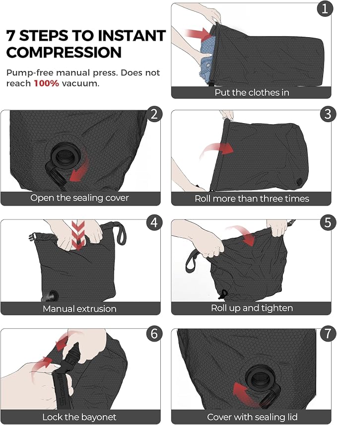 Travel Laundry Bag, Pump-free Vacuum Compression Dirty Clothes Bag, Large Reusable Waterproof & Washable Laundry Bag, Wet and Dry Bag, Ideal for Suitcases, Cruise Essentials (1 Pack) Black - Image 5
