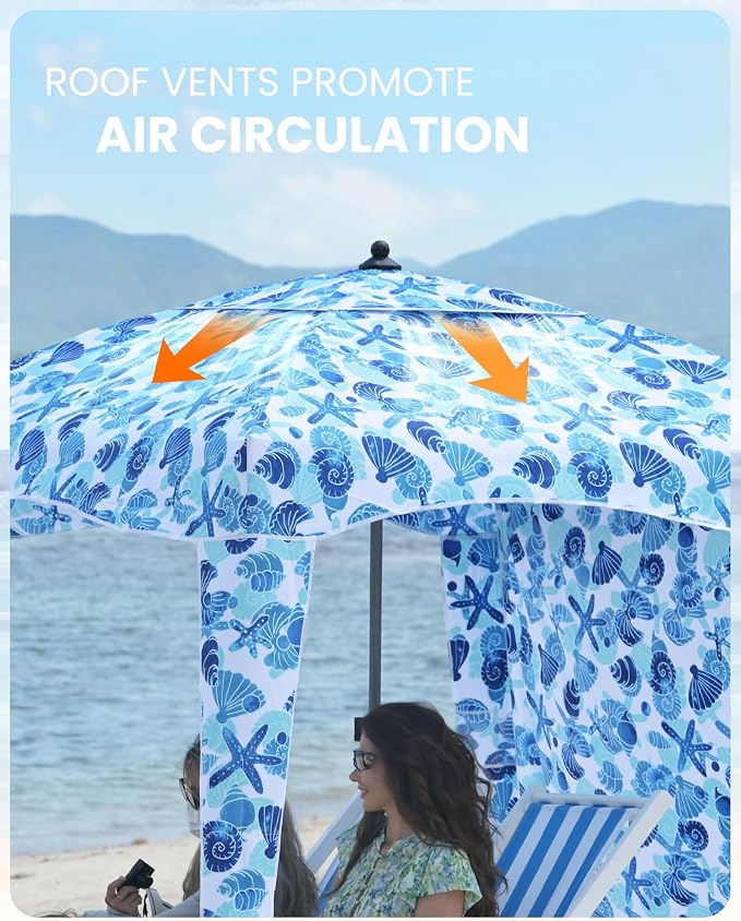 Qipi Beach Cabanas for Sand, Beach Canopy with Sandbags & Side Wall for Family, Easy Set Up Sun Shelter, UPF 50+ UV Protection with Roof Vent - Image 5