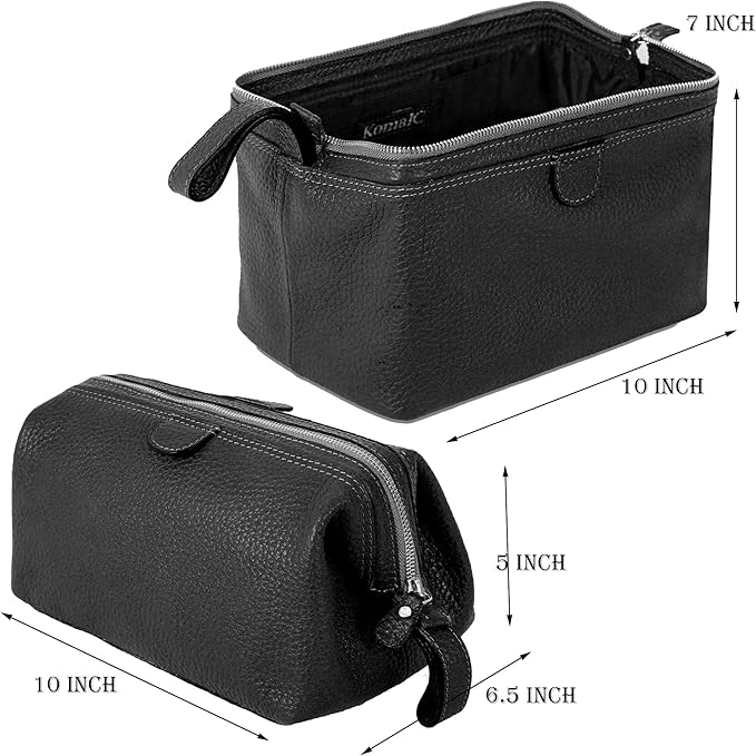 KomalC Premium Buffalo Leather Toiletry Bag for Men & Women With Water resistant Lining, Grooming Travel Pouch, Unisex Wash Bag for Toiletries, Gifts for Men and Women - Image 2