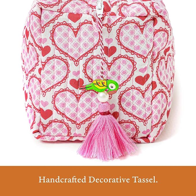 Saffron Marigold Quilted Makeup Bag Set of 3, Hand Block Printed Cotton Cosmetic Bags for Women, Waterproof Lined Travel Toiletry Bag, Coquette Aesthetic, Handmade Gift, Love Blooms - Image 3