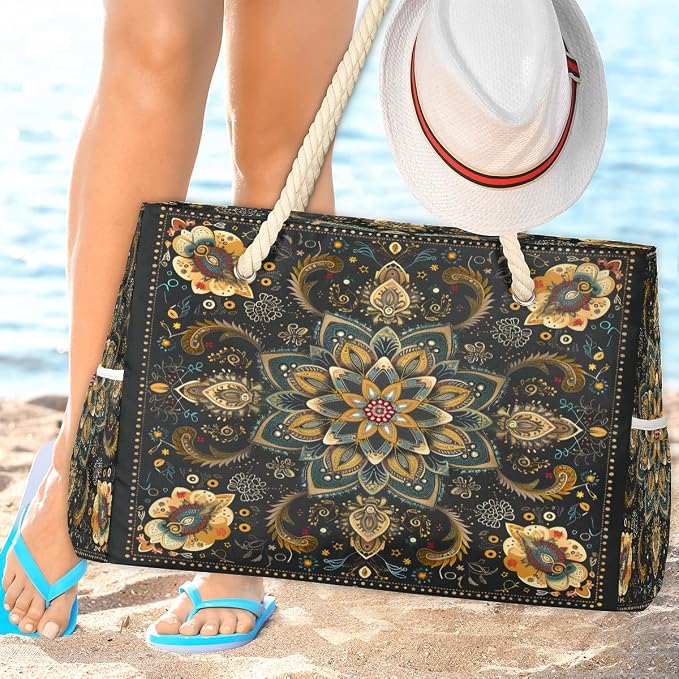Large Beach Bag with Zipper Beach Bags for Women Water Resistant Swim Pool Bag - Image 2