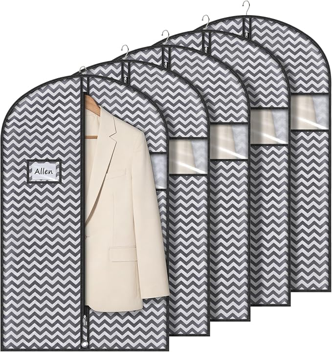 Syeeiex 40" Suit Bag, Set of 5 Garment Bags for Hanging Clothes, Suit Bags for Closet Storage, Garment Bags for Storage Suits,T-shirts, Jackets and Coats (Dark Grey) by syeeiex