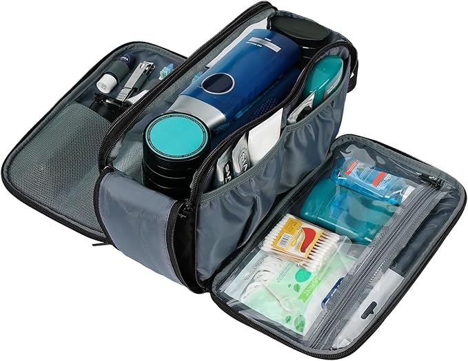 ZEEMO Travel Toiletry Bag for Men, Medium Water-Resistant Double-Sided Full-Open Dopp Kit, Versatile Organizer for Shower and Hygiene Accessories, Bathroom Essentials, Cosmetics, Large, Black