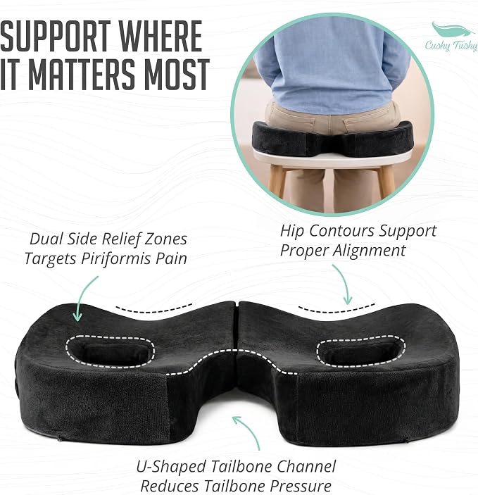 Cushy Tushy Premium Foldable Piriformis Seat Cushion - Piriformis Pain and Sciatic Pain Relief Cushion - for Home & Office Use, Perfect for Travel or Driving - Image 5