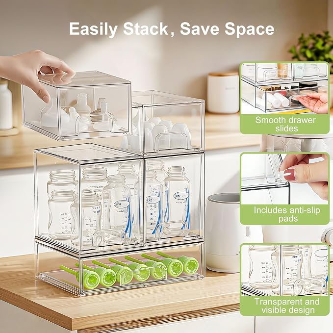 Bottle Storage Organizer Baby: Clear Stackable Storage Drawers, Acrylic Bottles Station Organizer for Countertop, Vanity, Bathroom, Cabinet Organization - 5 Pack - Image 5