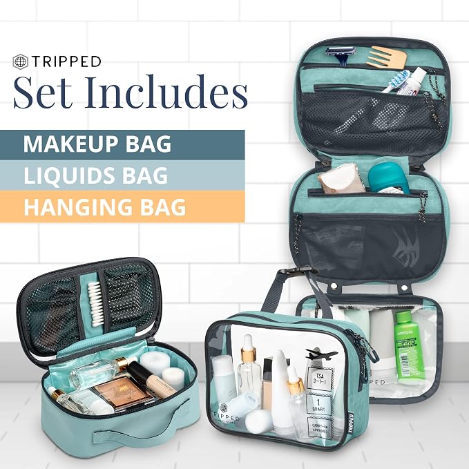 Toiletry Bag Kit 3 Piece Set: Hanging Travel Toiletry Bag + 311 TSA Cosmetic Liquid Bag + Accessory Organizer Pouch - Image 7