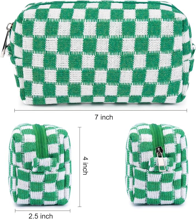 SOIDRAM 2 Pack Checkered Makeup Bag for Women, Cute Makeup Pouch Small Makeup Bag Travel Cosmetic Organizer for Toiletries, Brushes & Skincare - Image 5