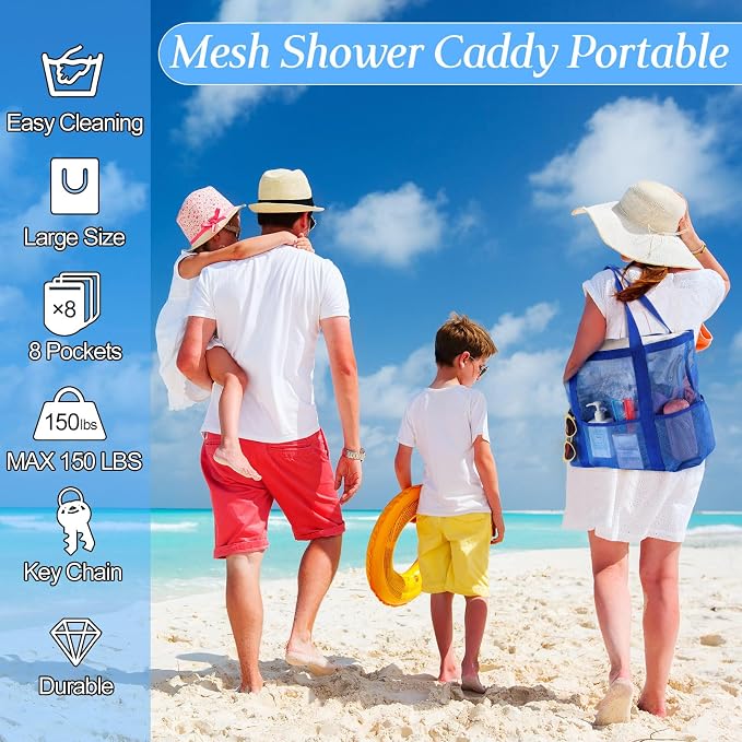 Hillban Large Beach Mesh Bags Bulk for Women Beach Tote Bag with 8 Pocket Zipper Waterproof Sandproof for Pool Cruise Ship - Image 2