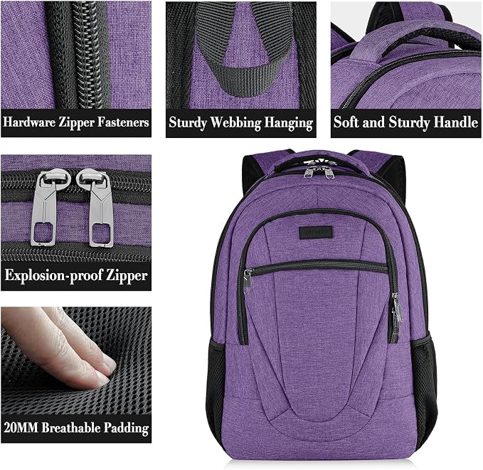 BIKROD Backpack for Men Women, Backpacks for School Teen Boys, Business Anti Theft Slim Sturdy Back Pack, Adult Computer Bag Gift 15.6 IN Laptop, Purple - Image 3