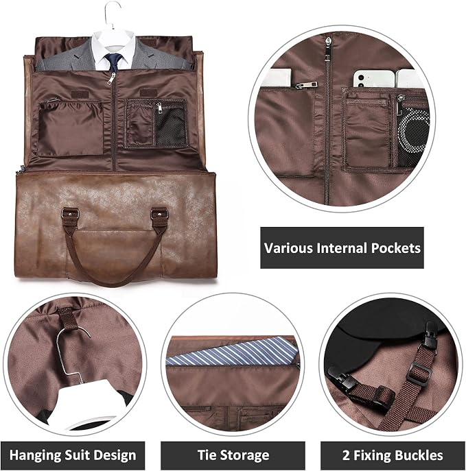 BOLOSTA Carry on Garment Bags for Travel Leather Garment Duffle Bag Convertible Mens Suit Travel Bags with Shoe Compartment,Waterproof,Perfect for Business Travel/Husband Gifts (Brown) - Image 5