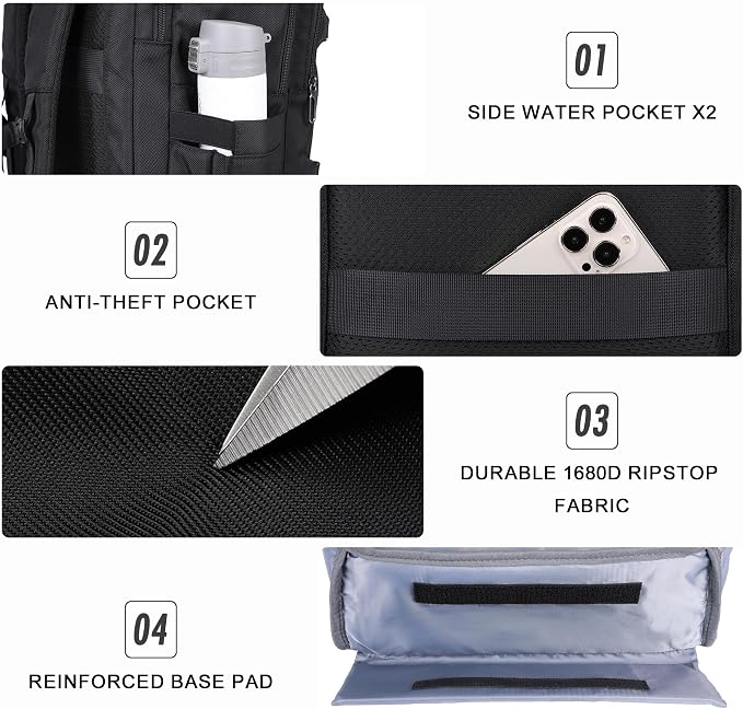 PIJUSHI Casual Travel Backpack for Women with 16" Padded Laptop Compartment | Carry On Luggage with USB Charging Port, 1680D Water-Resistant Nylon, Airline Approved, For Daily, Hiking - Image 9