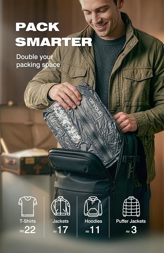AirVault Reusable Vacuum Compression Travel Bag for Carry-On Suitcase and Backpack, Recycled IPX8 Waterproof Space Saver Vacpack (18L Gray (2-Pack) (Air Pump Included) - Image 5