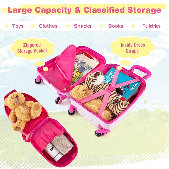 HONEY JOY Kids Luggage, 12" Toddler Backpack & 16" Travel Suitcase with Wheels, Lightweight Toddler Girls Suitcase, Durable ABS Hardshell, 2Pcs Carry On Luggage Set for Boys Girls(Mermaid) - Image 7