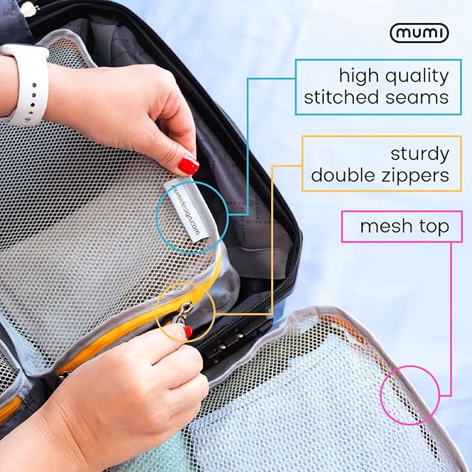 MUMI Packing Cubes for Travel - 5 Set Luggage Organizer Bags, Pink | Travel organizer bags for suitcases, carry on and backpack; holds clothes, kids items and accessories - Image 6