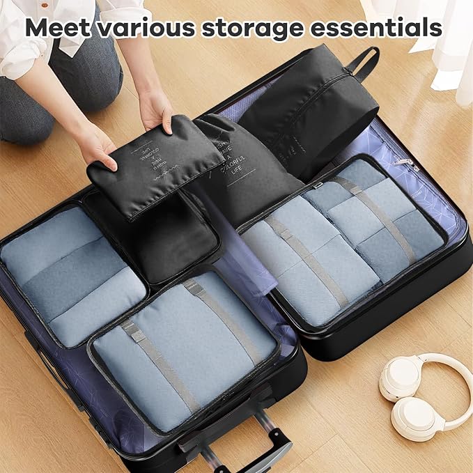 AnyZip Luggage Sets 10 Piece Hardshell Suitcase Set PC ABS Lightweight Travel Suitcases with 4 Double Spinner Wheels TSA Lock 20 24 28 Inch with 7 Storage Bags Black - Image 5
