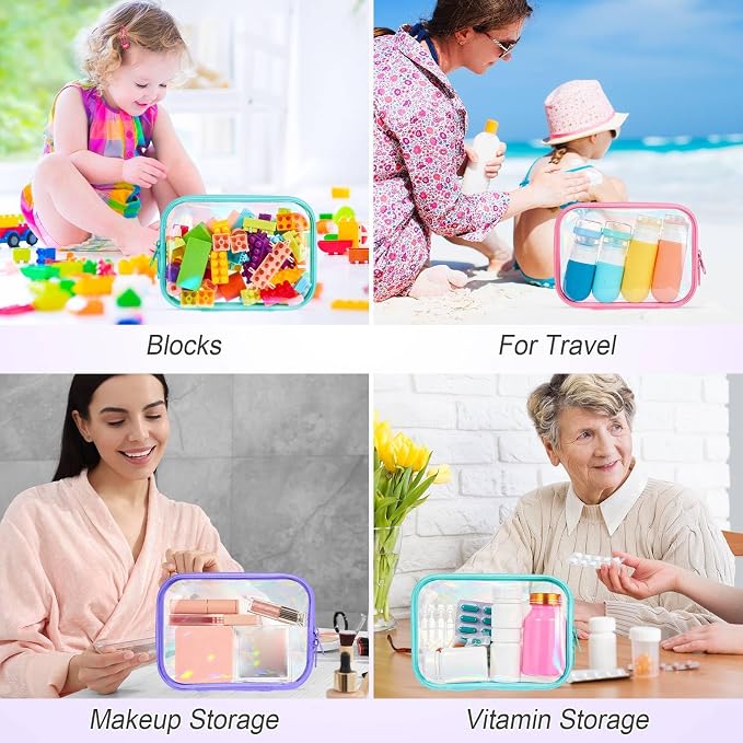 Sanwuta 6 Pcs Clear Hard Zipper Case Plastic Zipper Pouches Transparent Makeup Bag Pencil Case Pouches Toiletry Diaper Bag for Travel Toy Storage Organizer Bins(Holographic,7.09 x 5.12 x 2 Inch) - Image 7