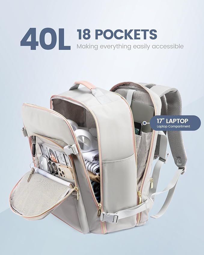 LOVEVOOK 40L Travel Backpack Flight Approved Carry on Backpack,3 Packing Cubes,Waterproof Personal Item Travel Bag,TSA Carry on Luggage Suitcase Travel Essentials,Gifts for Women & Men,fits 17" Laptop - Image 4