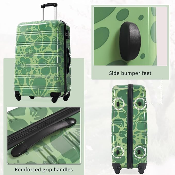Merax Suitcase Set, Hardshell Luggage Sets 3 Piece with Spinner Wheels | Durable Printing Suitcase with TSA Lock Lightweight 20" 24" 28",Green - Image 6