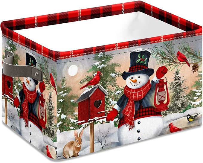 Stybn Christmas Snowman Foldable Baskets Storage Bins with Handles, Christmas Decorative Fabric Storage Basket Shelf baskets 2 2piece - Image 3