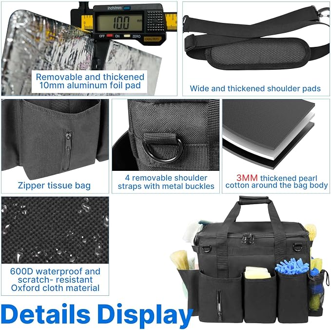 LIWSHWZ Large Rolling Cleaning Caddy Bag with Detachable Trolley & Lid,Cleaning Supplies Organizer on Wheels with Multi Pockets for Cleaning Tools Storage,Housekeepers, Black - Image 5